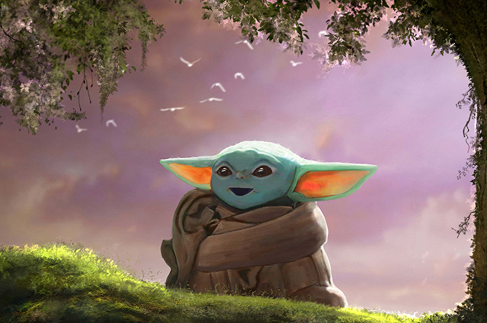Umlayout Adorável Apresentando O Baby Yoda. Papel de Parede