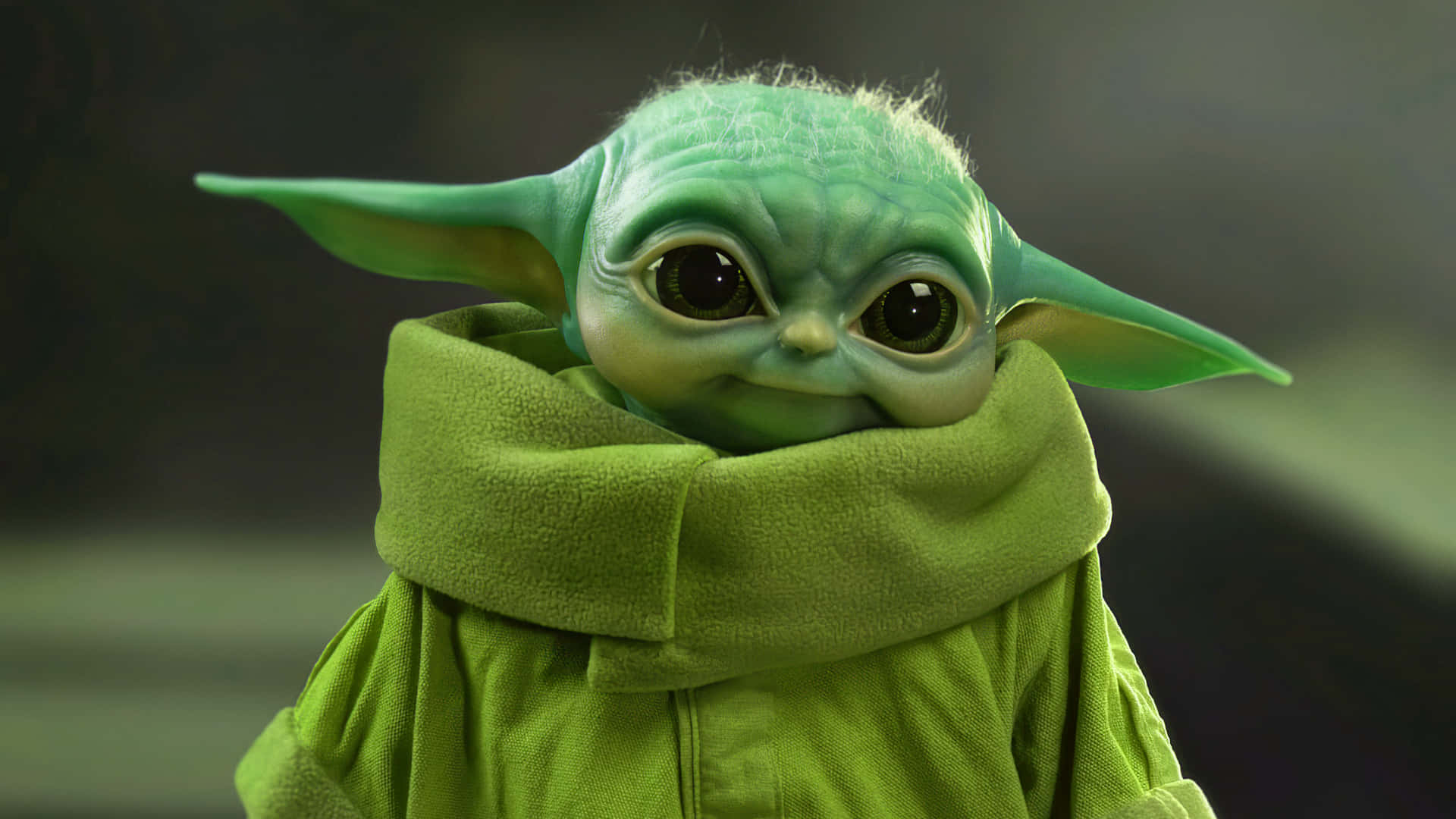 Baby Yoda Aesthetic In Green Outfit Wallpaper