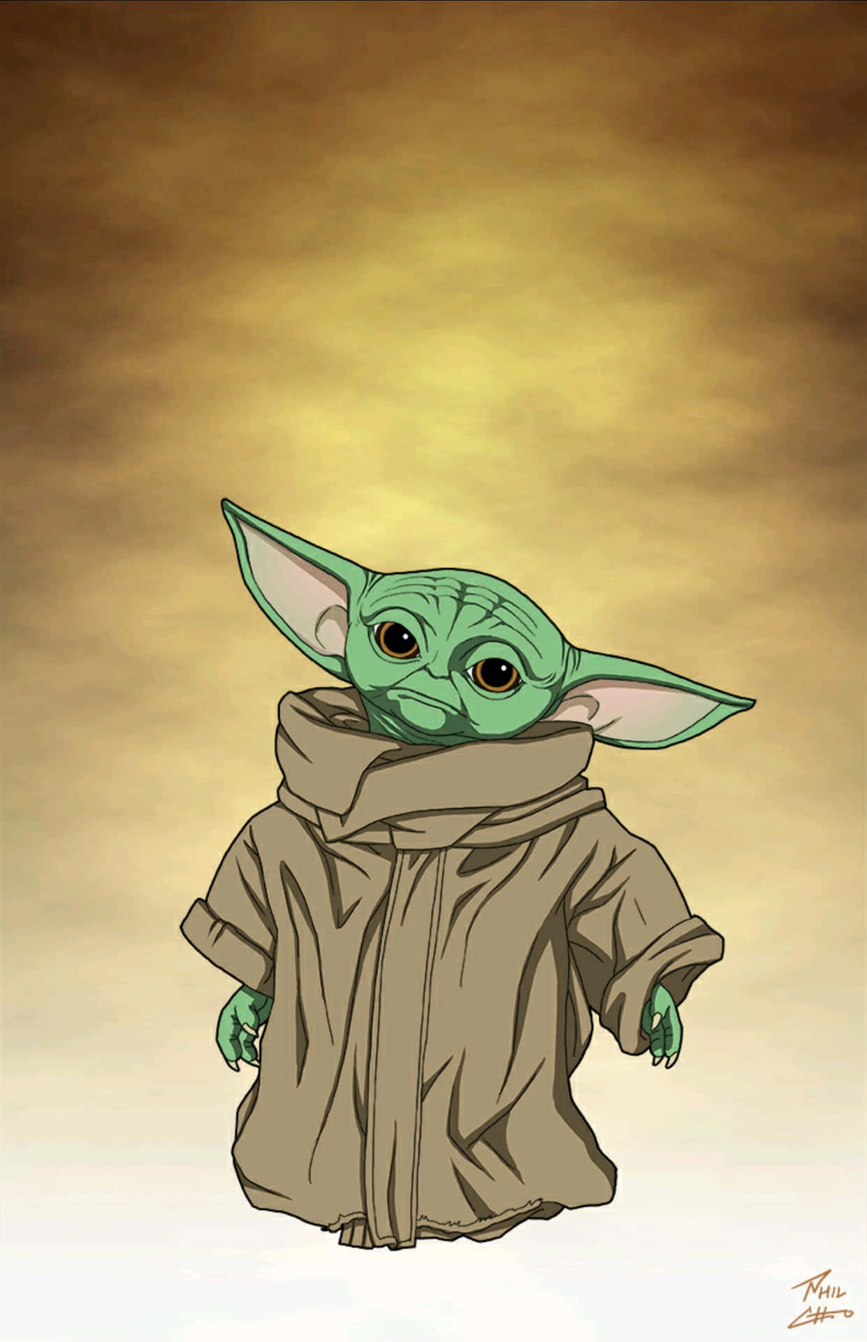 Premium Photo  A close up of a baby yoda with a hood and large blue eyes.
