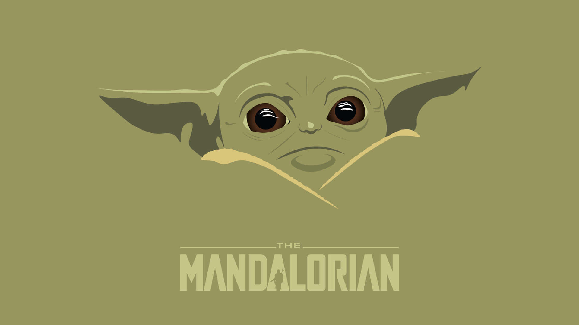 Baby Yoda Aesthetic On Olive Background Wallpaper