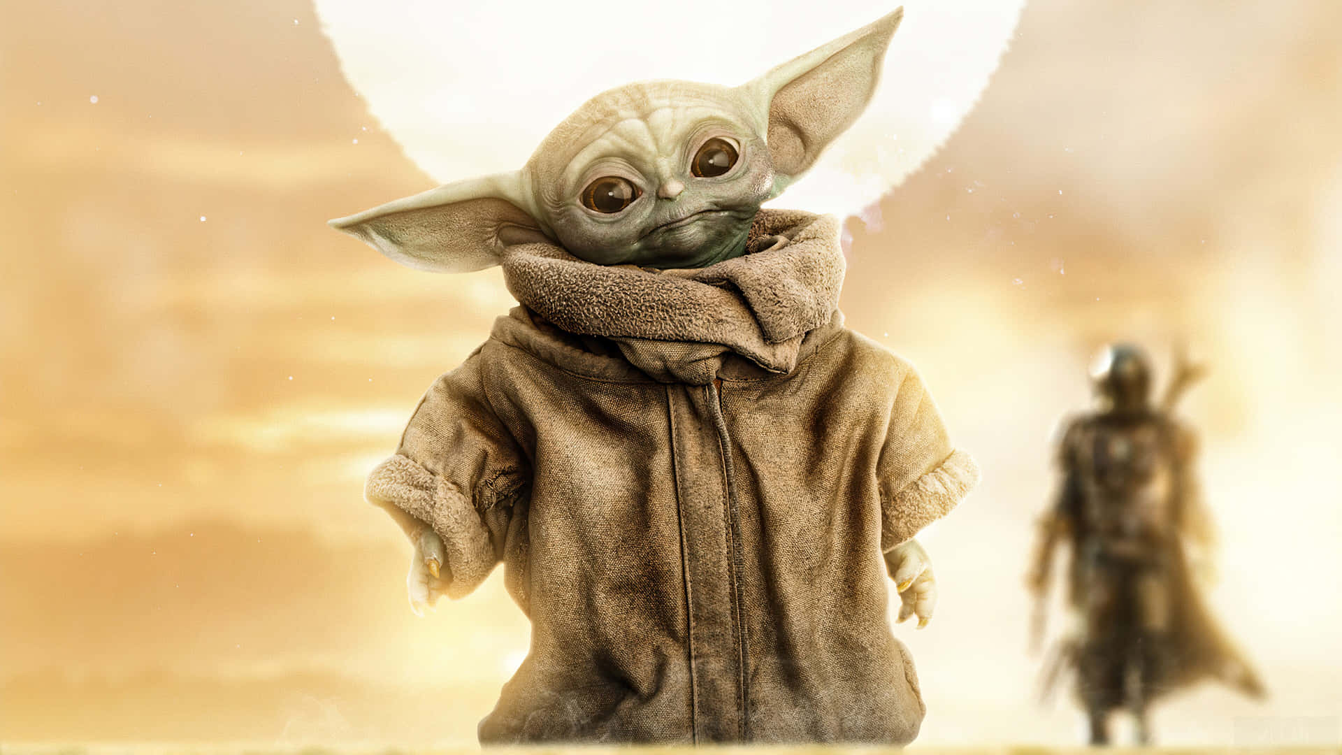 Adorabel Baby Yoda nyder et dovent dag Wallpaper