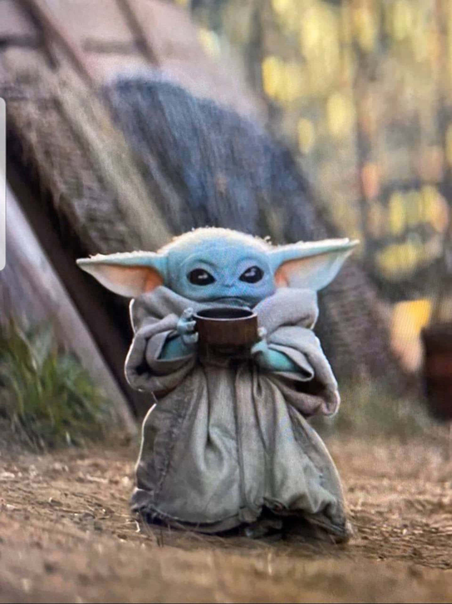 Baby Yoda Aesthetic Sipping Tea Wallpaper
