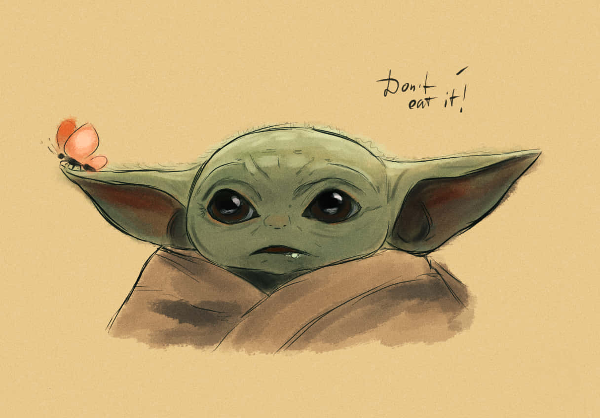 Baby Yoda Cartoon Painting Wallpaper