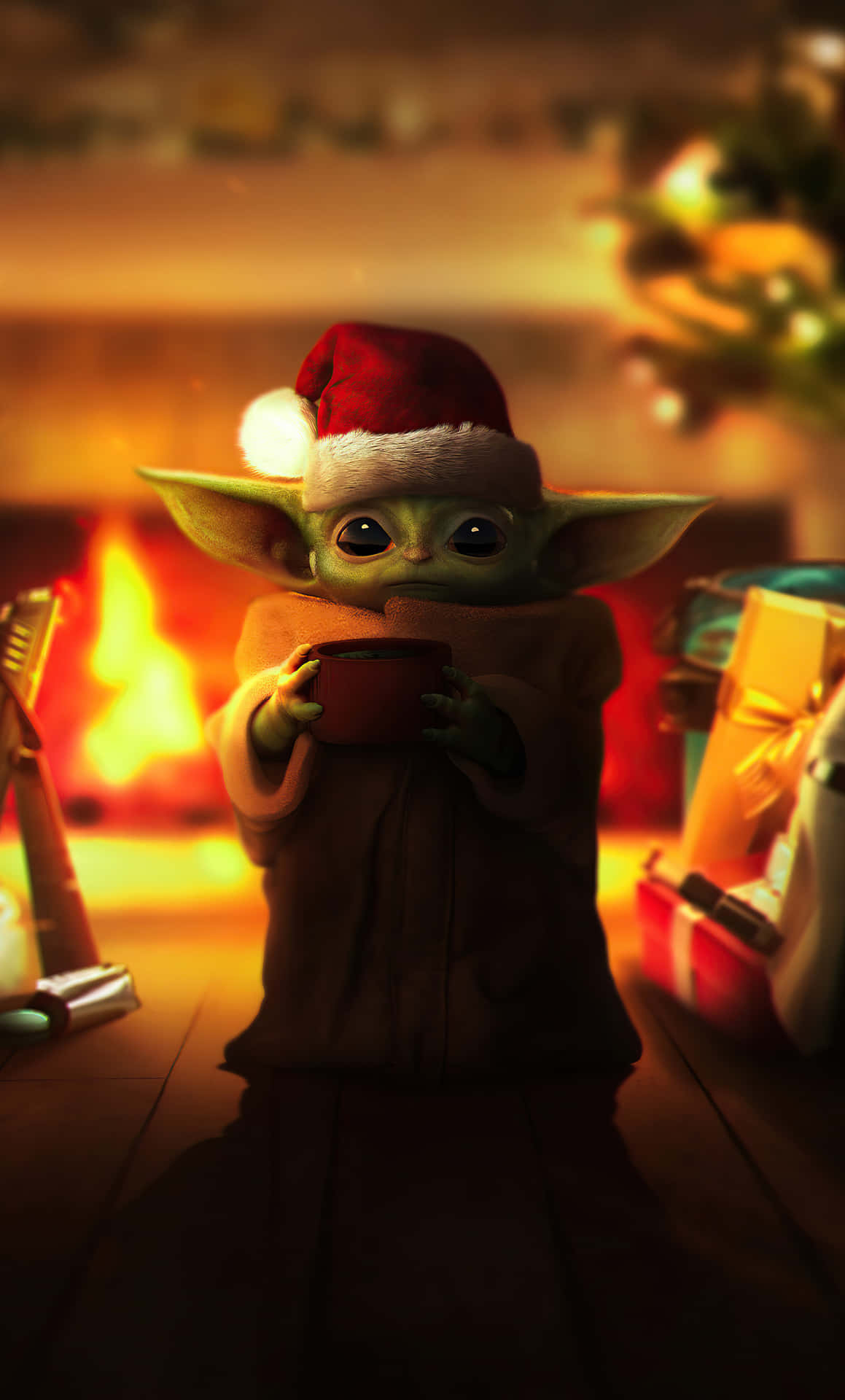 Billede Adorable Baby Yoda All Wrapped Up For Juleaften Wallpaper
