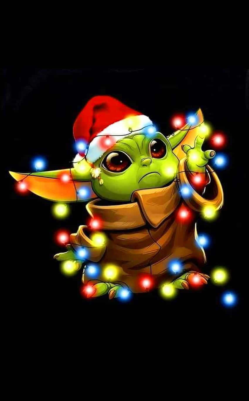 Baby Yoda Christmas Fairy Lights Wallpaper