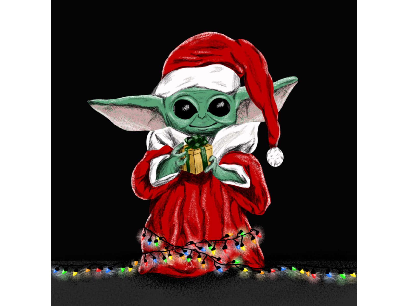 Lucesde Navidad De Baby Yoda Fondo de pantalla