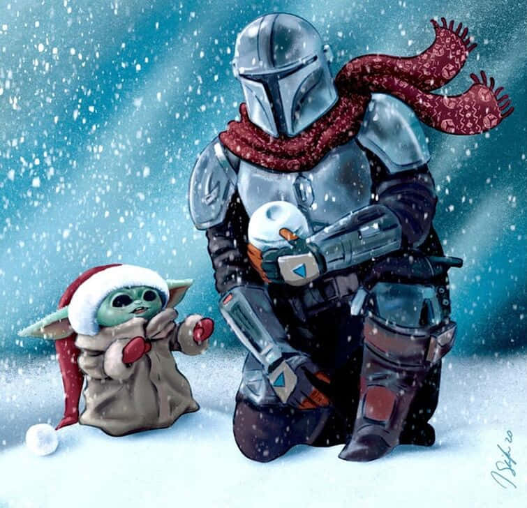 Baby Yoda Sidder Ved Siden Af Et Juletræ, Sødt Ønske Om Jul! Wallpaper