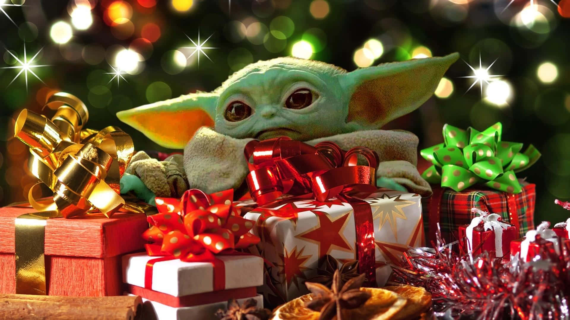 Fejre jul med Baby Yoda tapet! Wallpaper