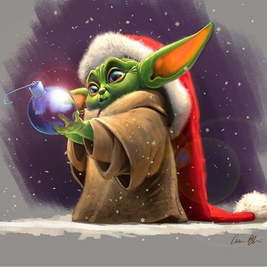 Love Has Never Been Cuter - Baby Yoda Wears A Festive Santa Hat Just In Time For Christmas Wallpaper