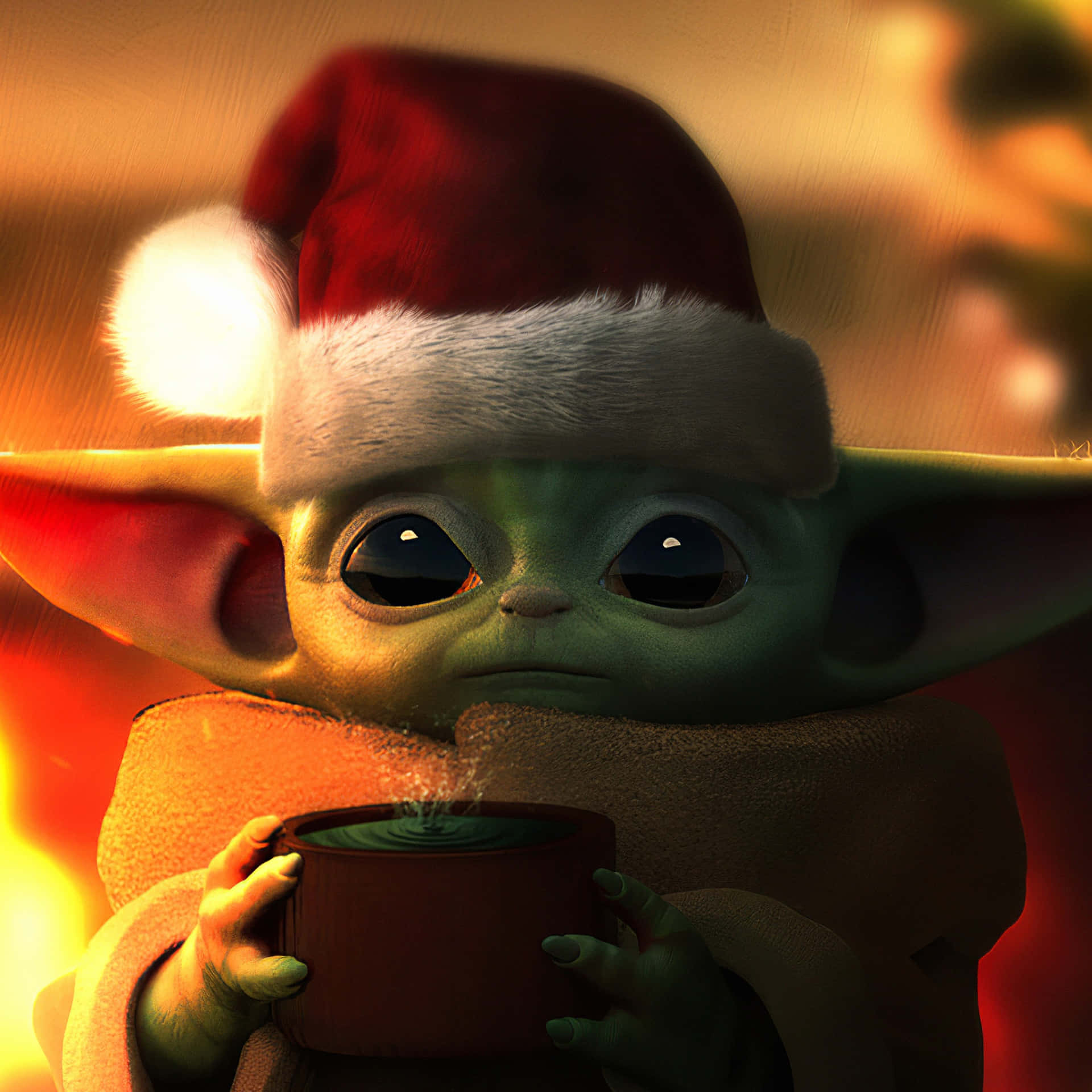 Baby Yoda Christmas Hat Wallpaper