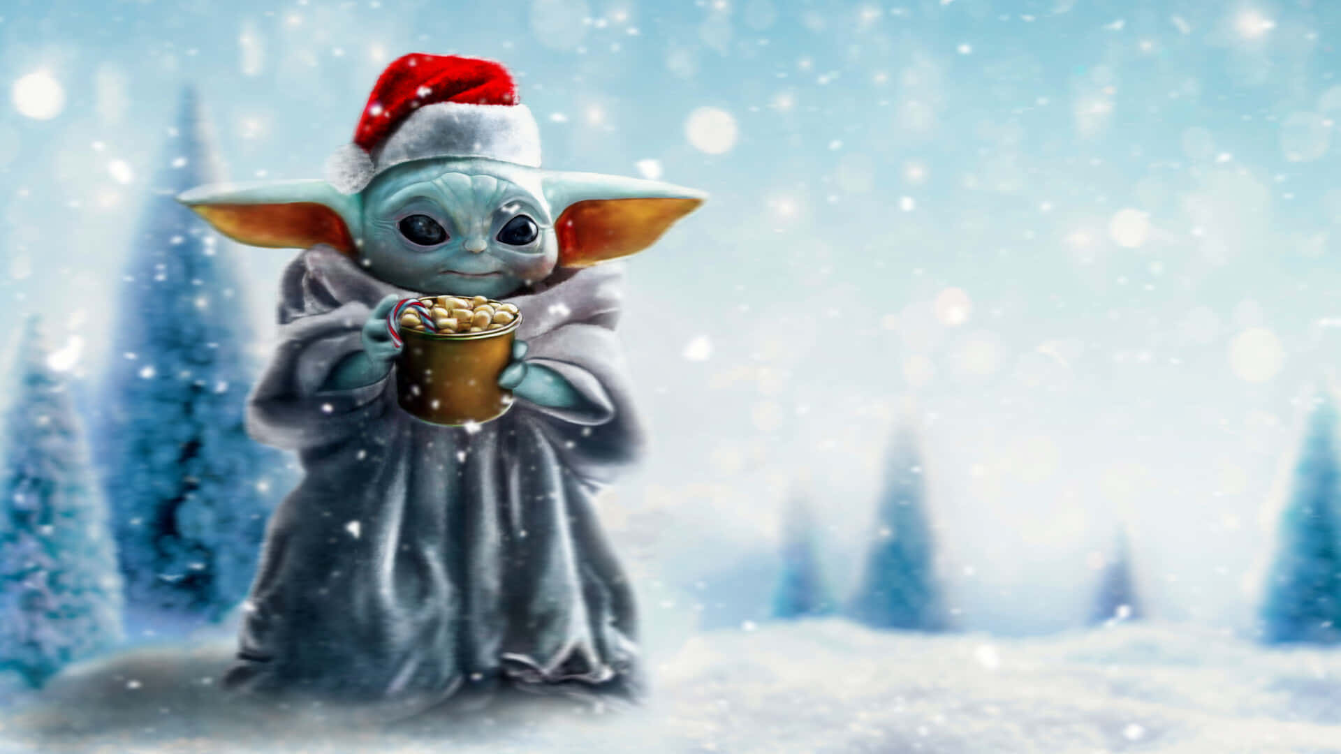 Sød Baby Yoda fejrer jul Wallpaper