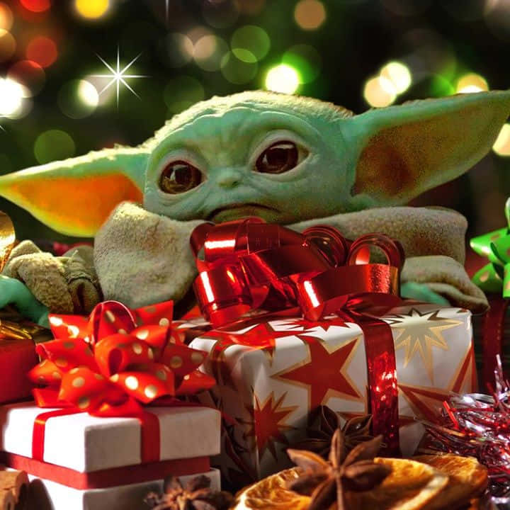 Spridfestlig Stämning Med Baby Yoda Denna Jul På Dator- Eller Mobilbakgrunden. Wallpaper