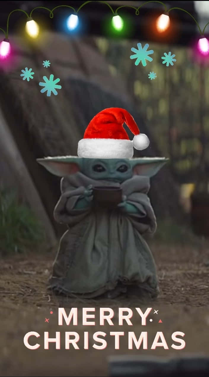 Baby Yoda Christmas Greeting Wallpaper