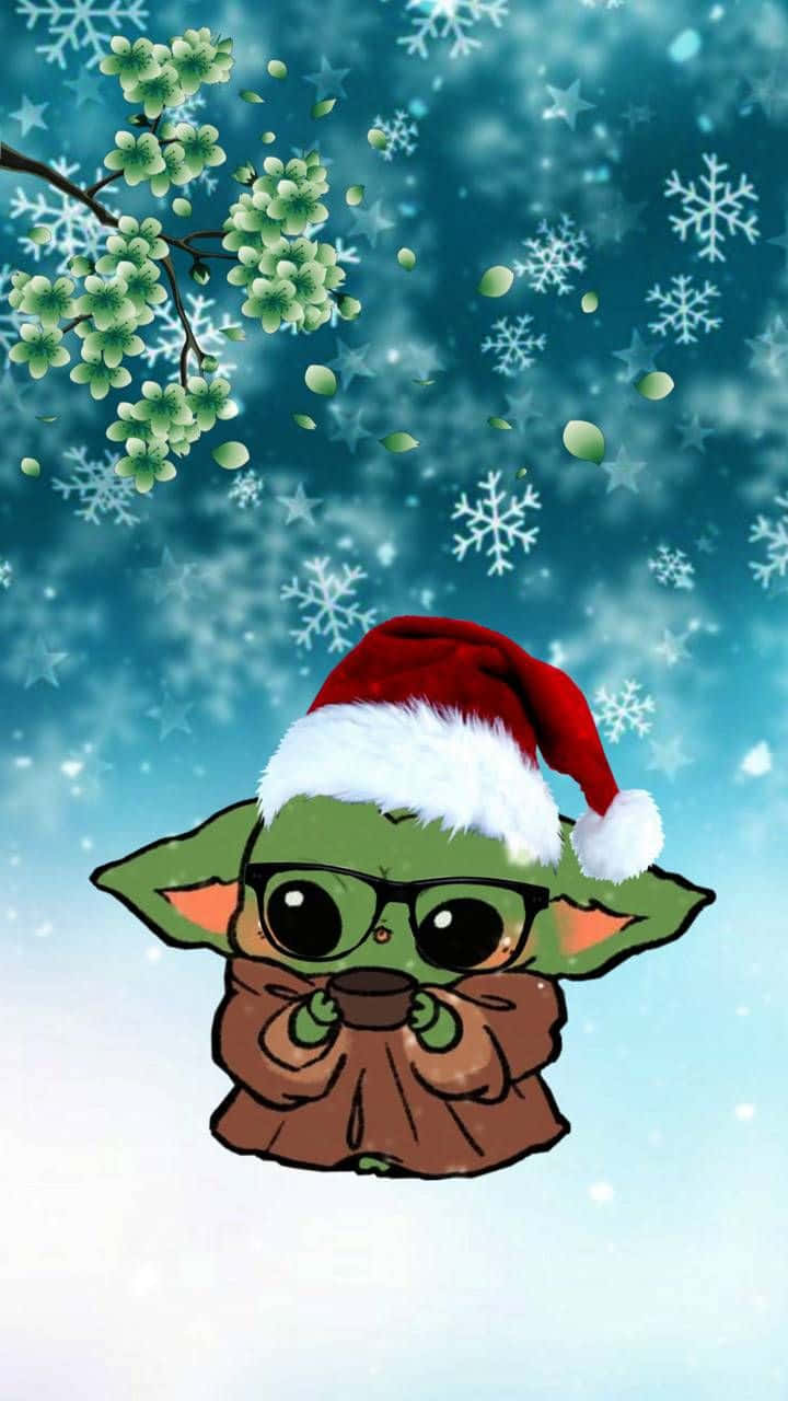 Cute Baby Yoda Christmas Drawing Wallpaper