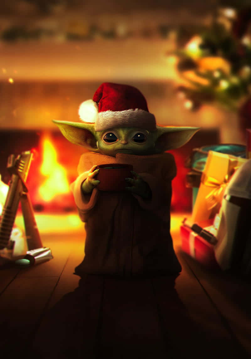Weihnachtenmit Baby Yoda Feiern Wallpaper