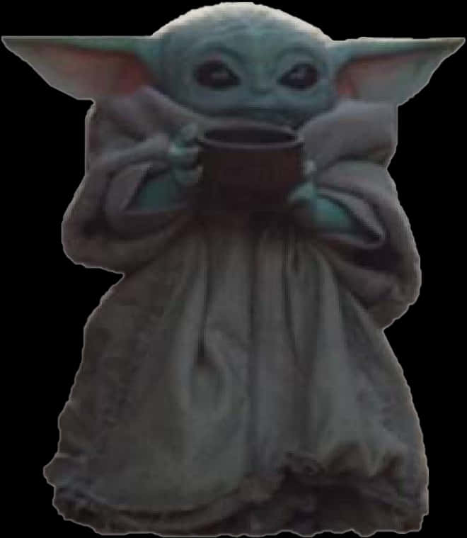 Baby Yoda Holding Cup PNG