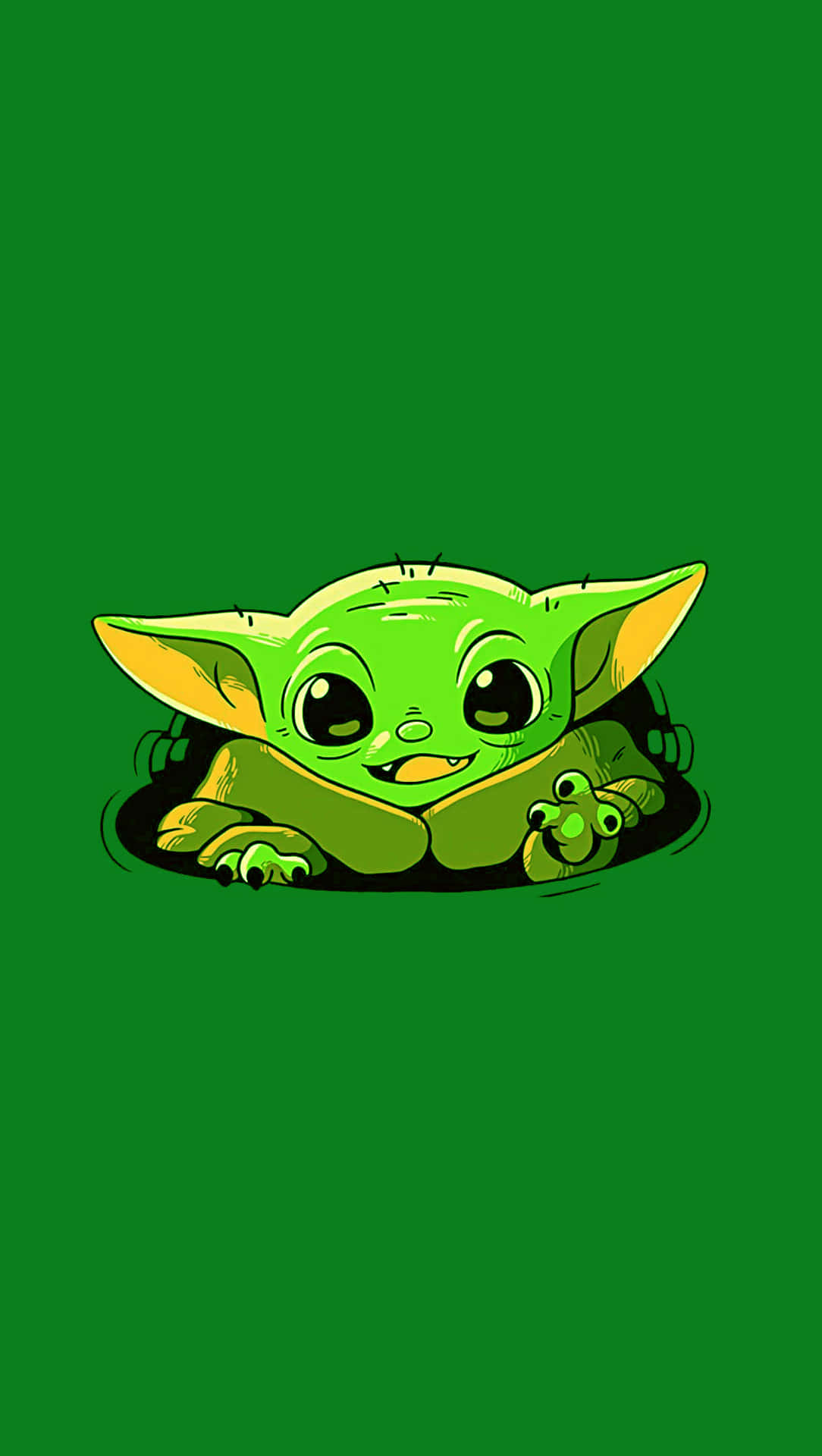 Ilbaby Yoda È Seduto Su Uno Sfondo Verde. Sfondo