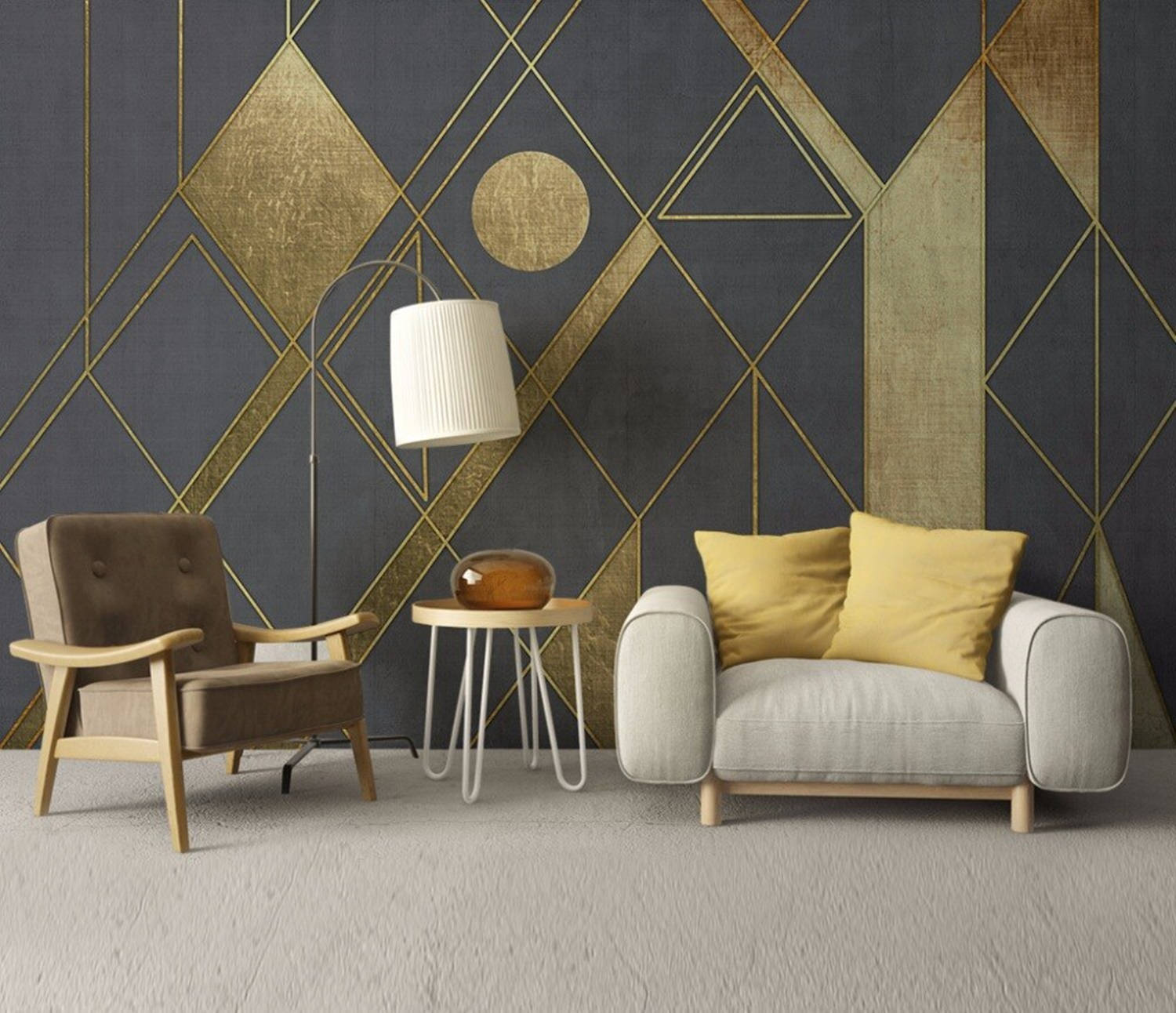 Bacaz Classic Contemporary Modern Damask Gold Wall Picture