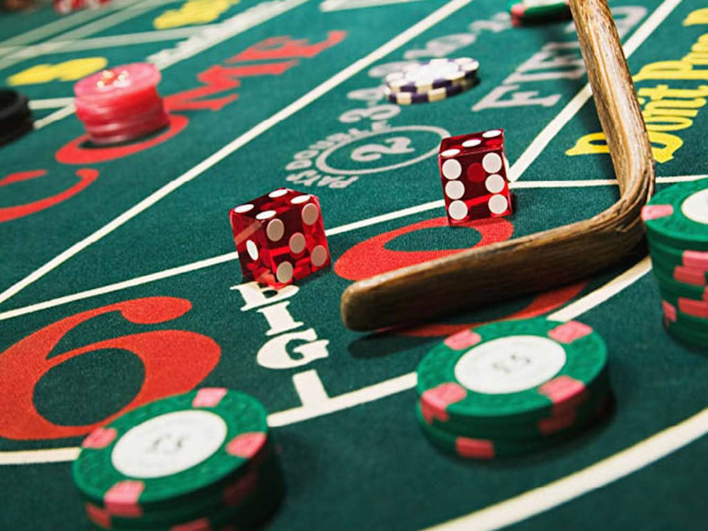 Baccarat Game Table Croupier Stick, Chips, Dices Wallpaper