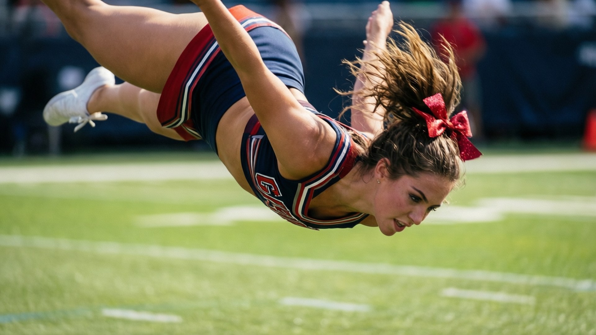 Cheerleader utfører back handspring