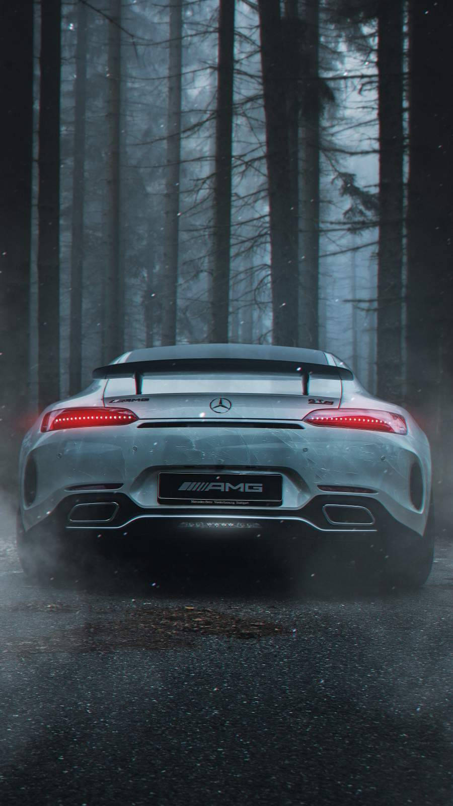 Bagpå Mercedes-Benz AMG i skoven Wallpaper