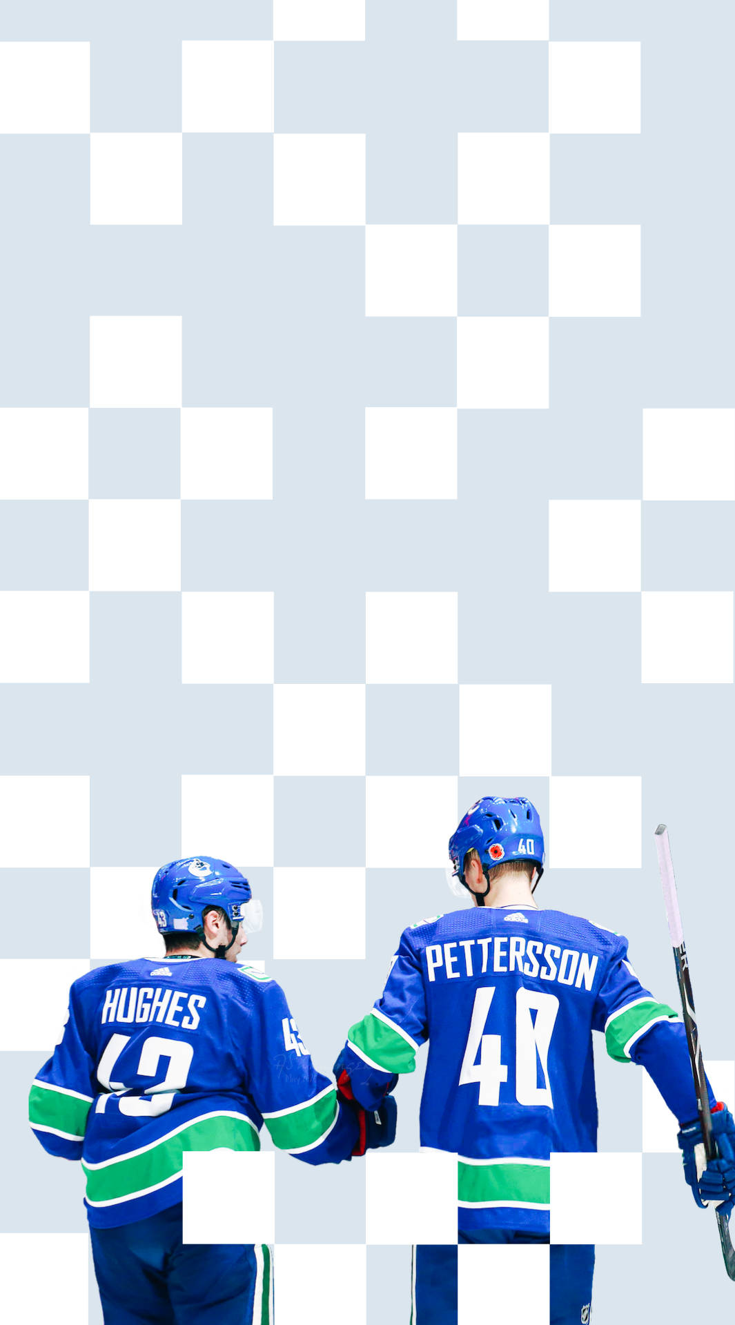 Back Portrait Of Quinn Hughes And Elias Pettersson Holding Hands Wallpaper