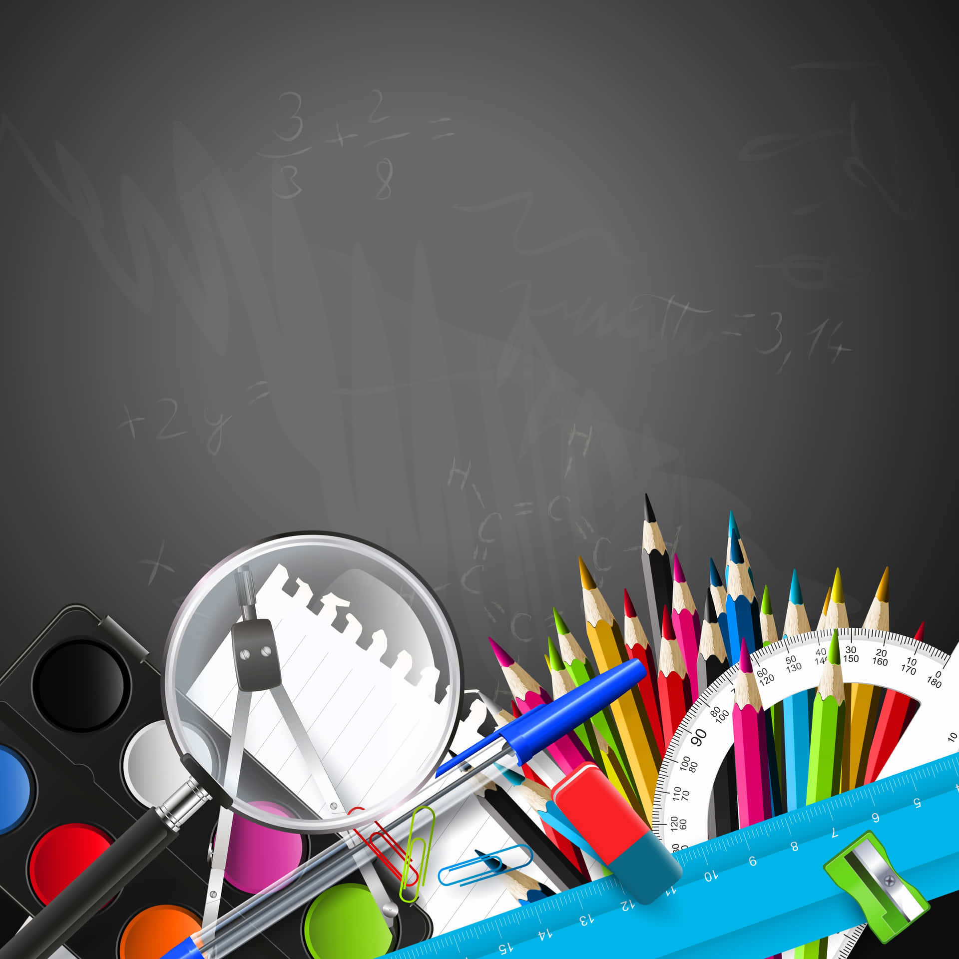 A Black Background With School Supplies Wallpaper