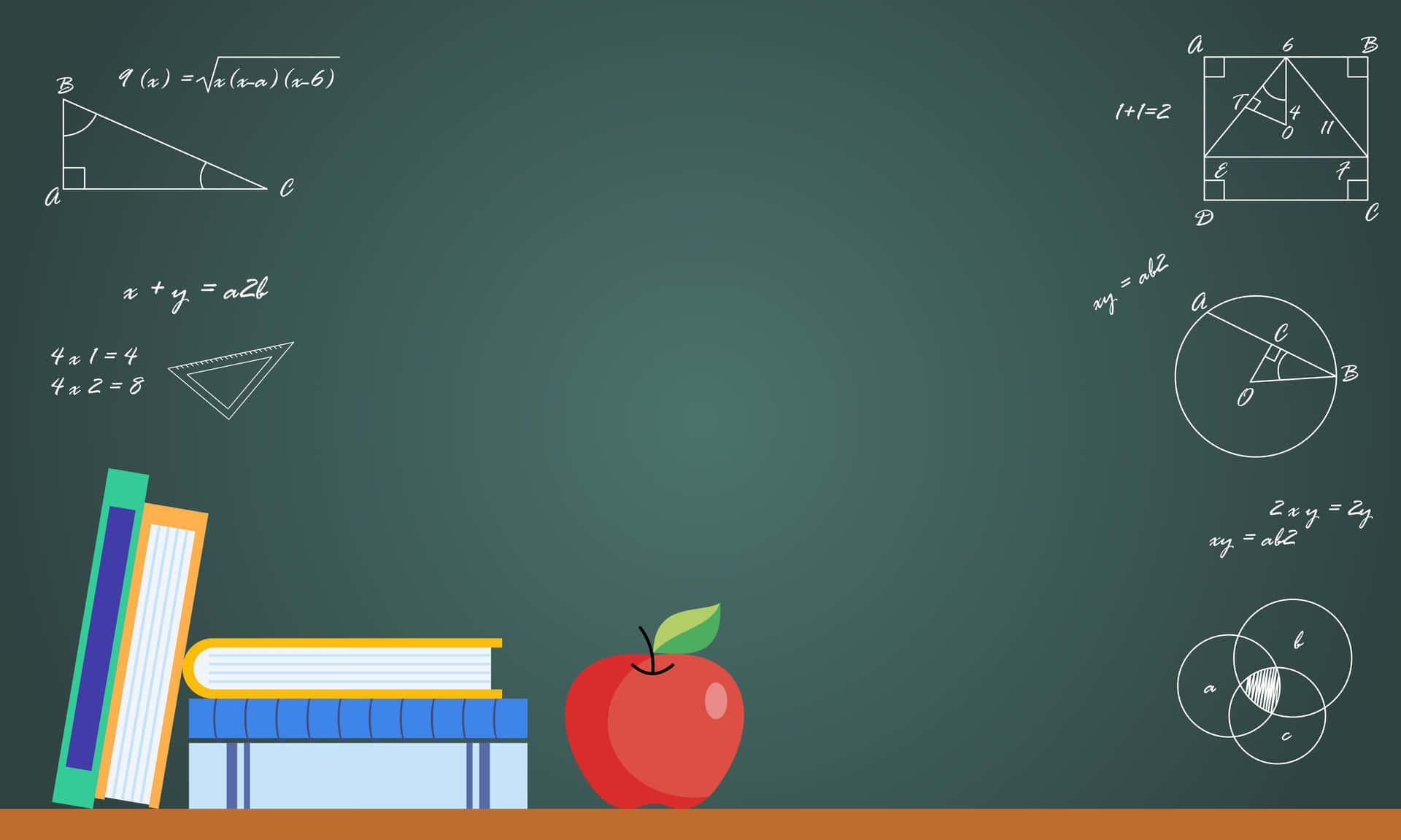 A Blackboard With Books, A Pencil, And A Red Apple