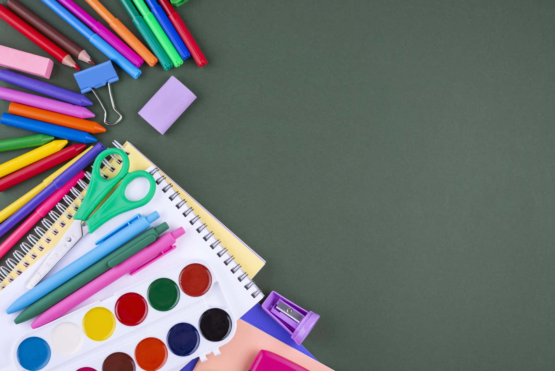 Colorful School Supplies On A Black Background