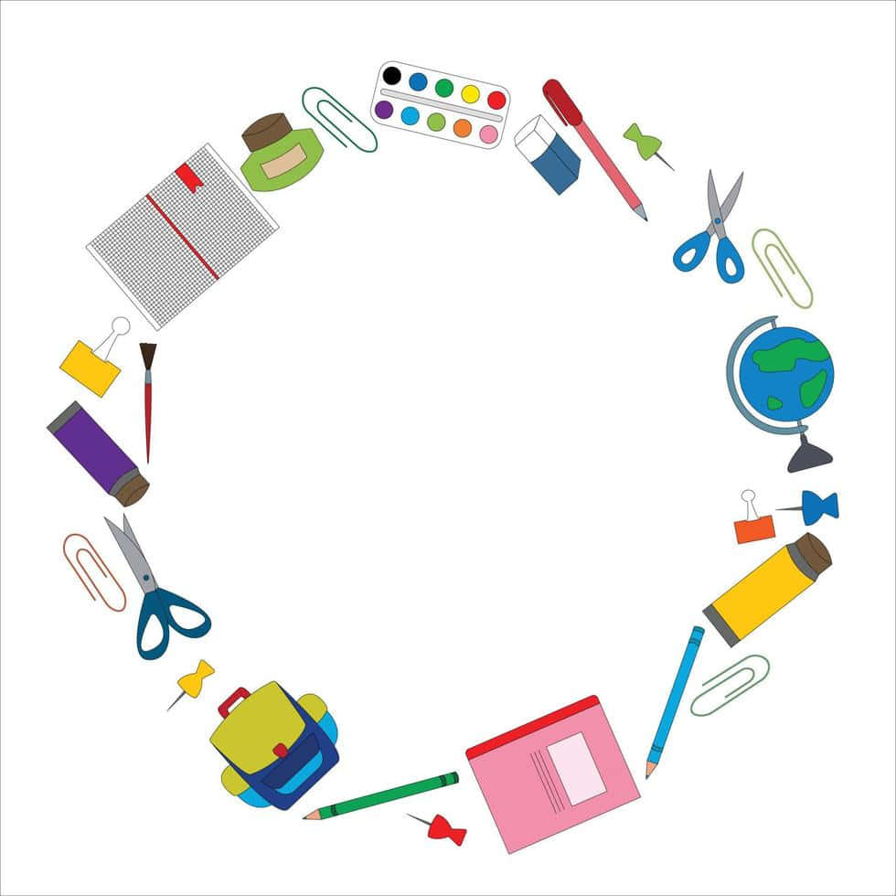 A Circle Of School Supplies Vector