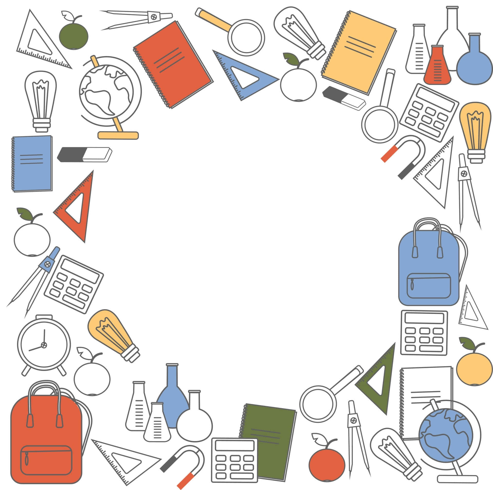 A Circle Of School Supplies Surrounded By A White Background