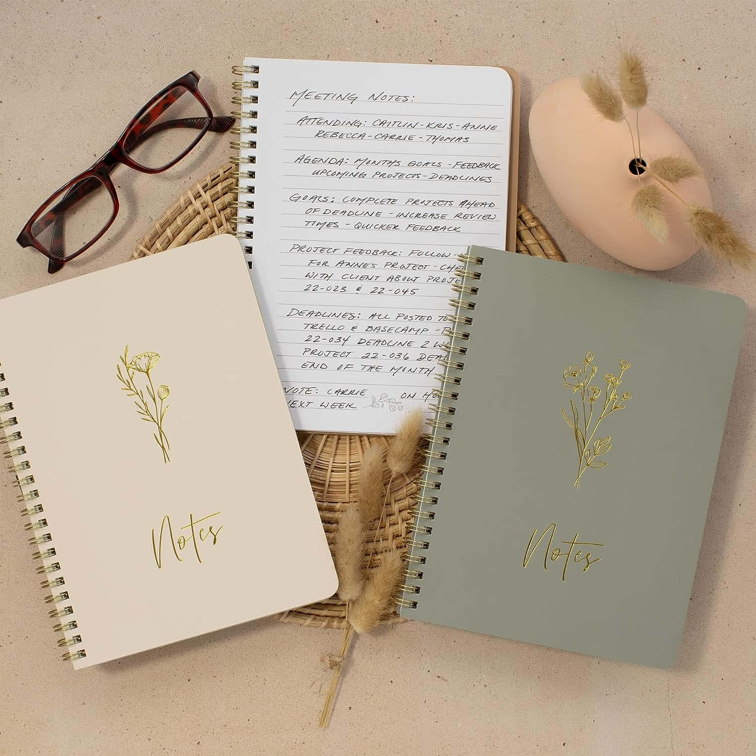 Back To School_ Neutral Tones_ Notebooks And Glasses Wallpaper