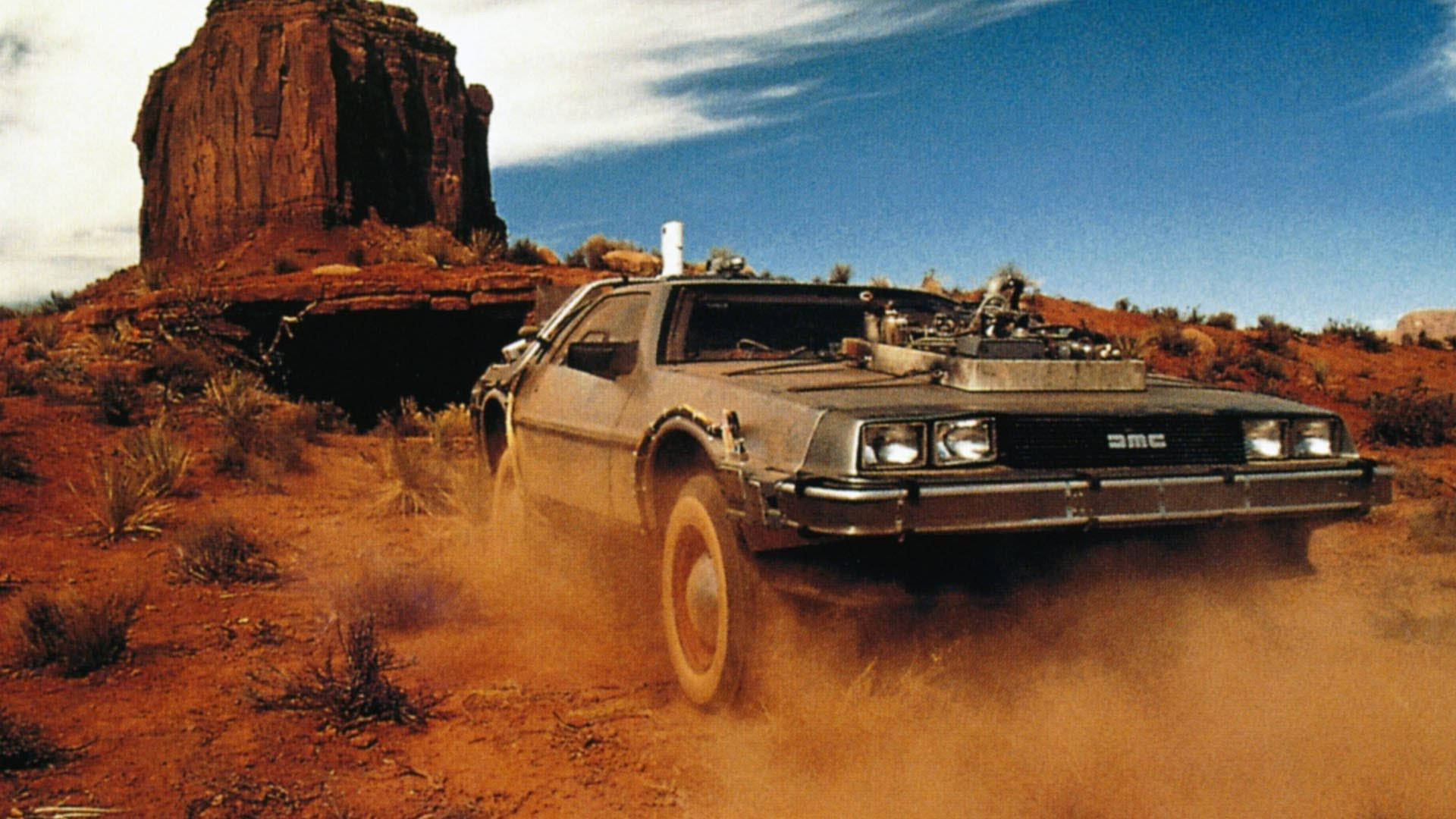 Timeless Adventure in the Desert: Back to the Future Wallpaper