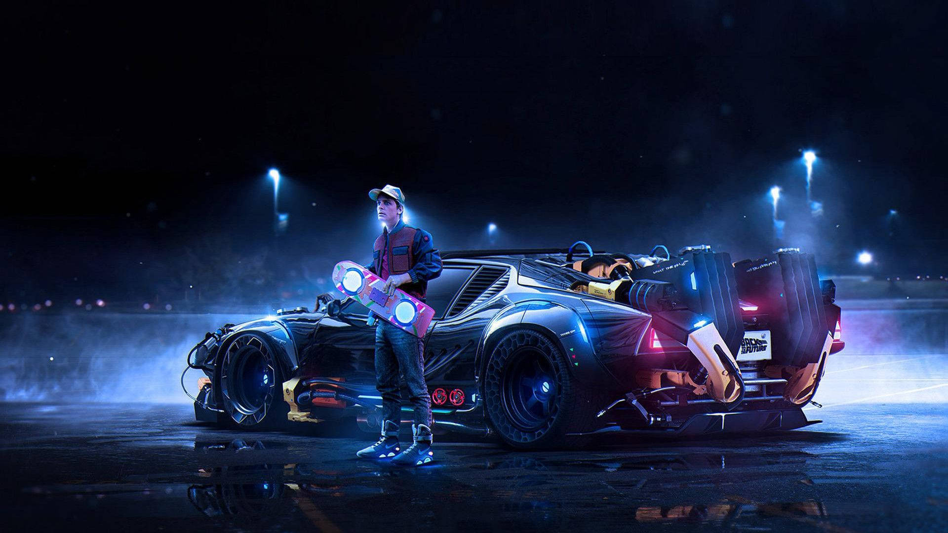 Back To The Future Marty And DeLorean Wallpaper