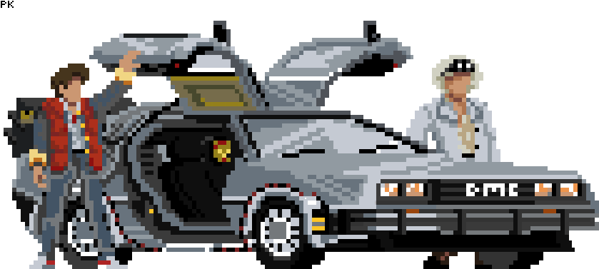 Back To The Future Pixel Art De Loreanand Characters PNG