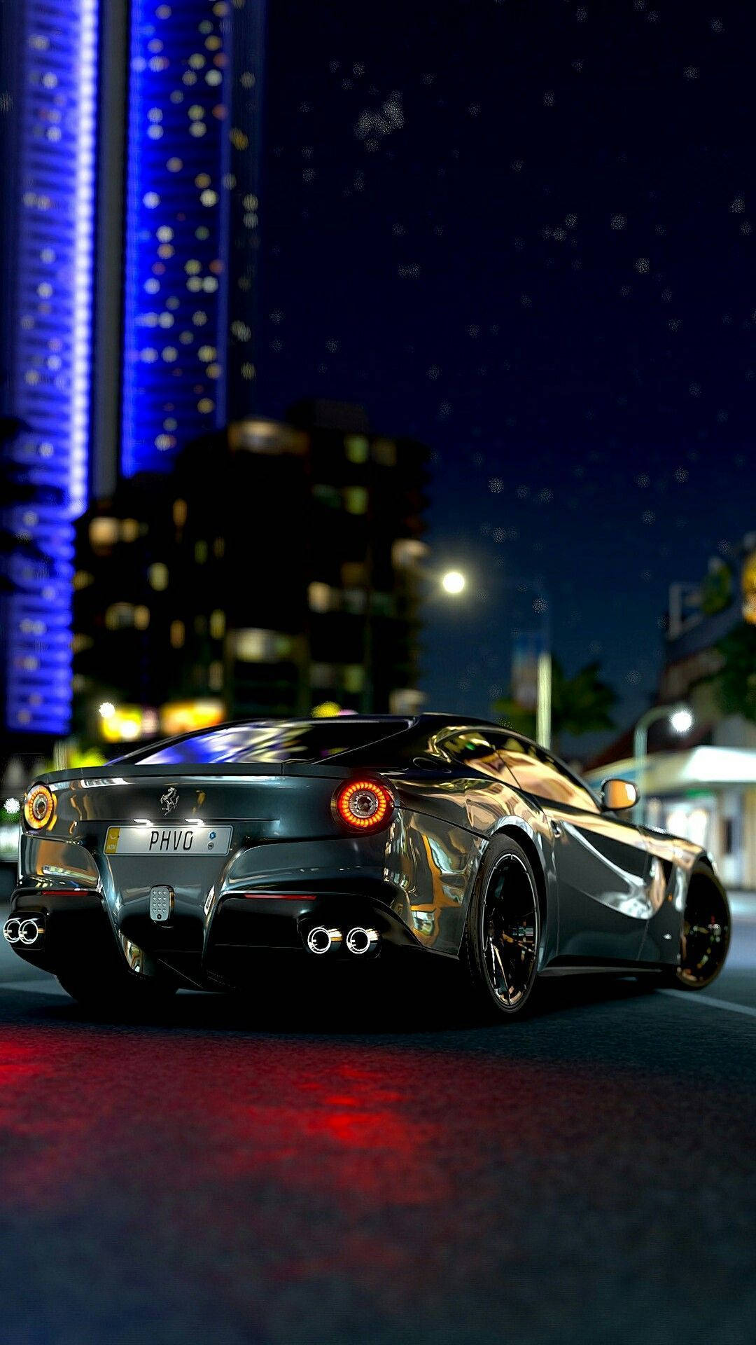 Back-view Of Black Ferrari Car Iphone Background