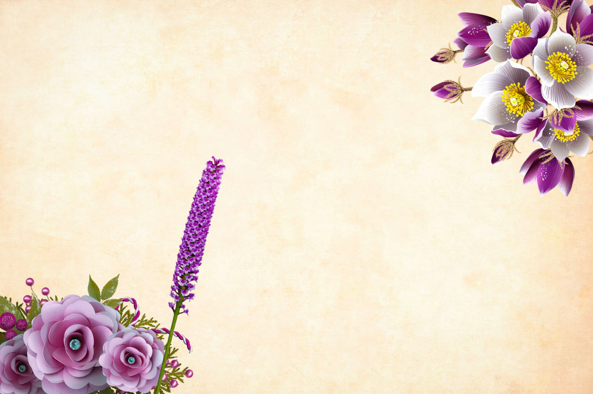 Background Design With Violet Flowers Wallpaper