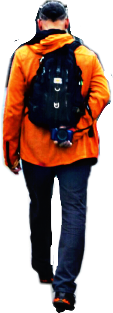 Backpackerin Orange Jacket Walking PNG