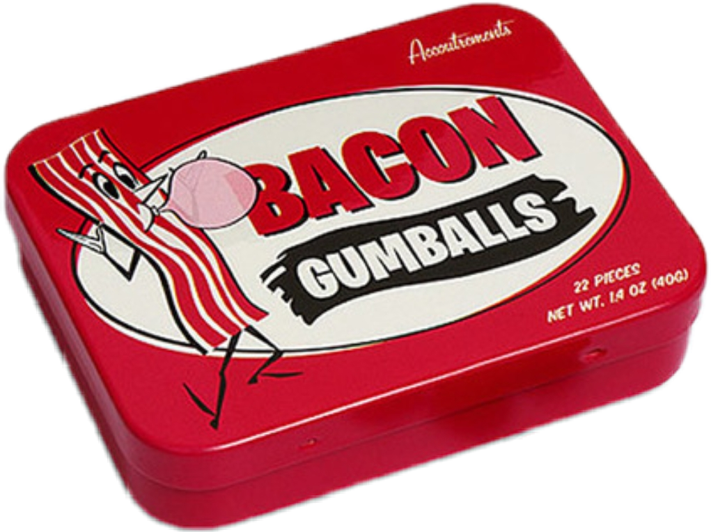 Bacon Flavored Gumballs Tin Packaging PNG