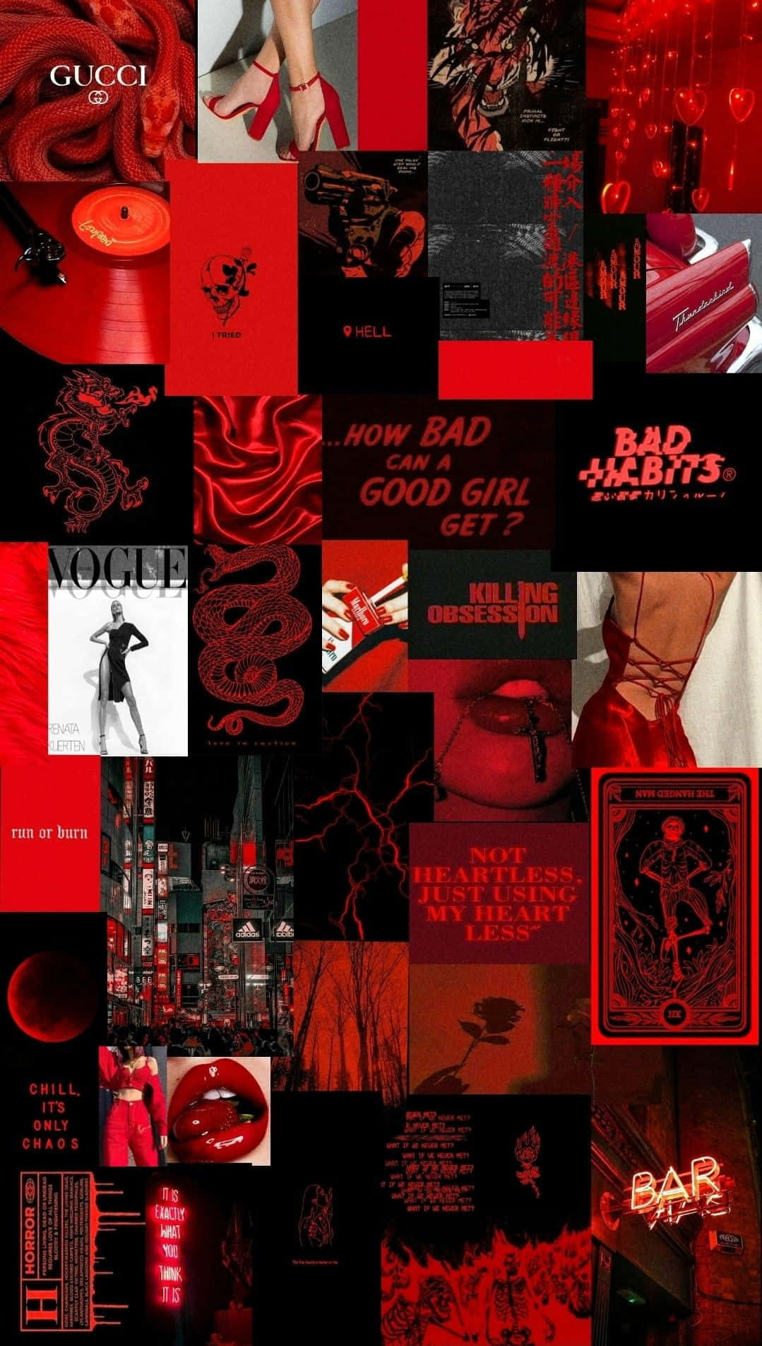 Et kollage af røde og sorte billeder Wallpaper