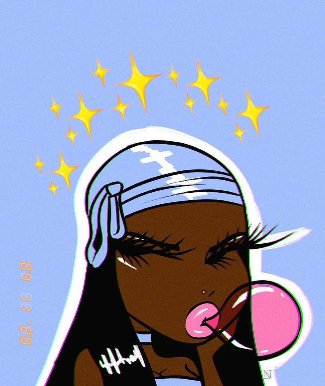 A Cartoon Girl Blowing Bubbles With Stars Wallpaper