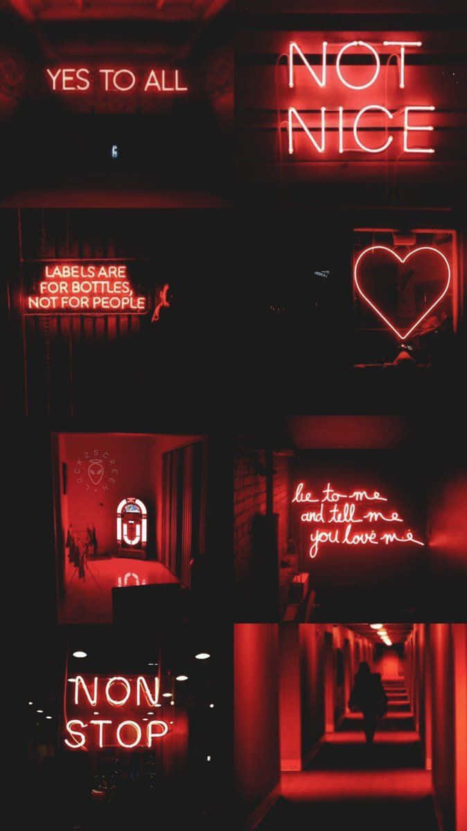 et collage af forskellige neon skilte med ordene ja til godt liv Wallpaper