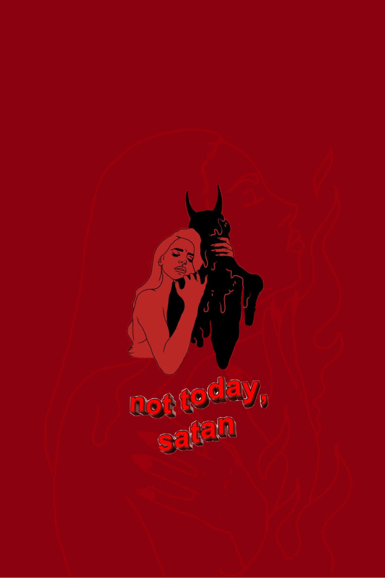 Unfondo Rojo Con Una Mujer Y Un Diablo. Fondo de pantalla