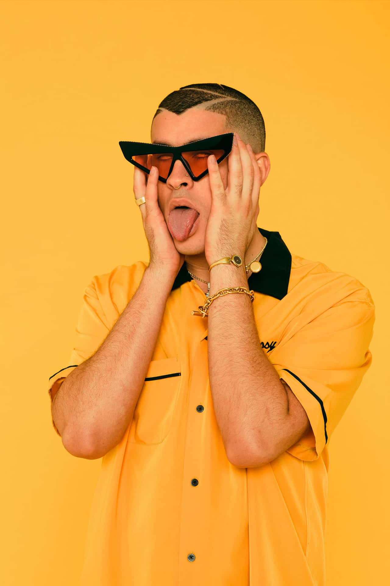 Bad Bunny showing off his iconic style.