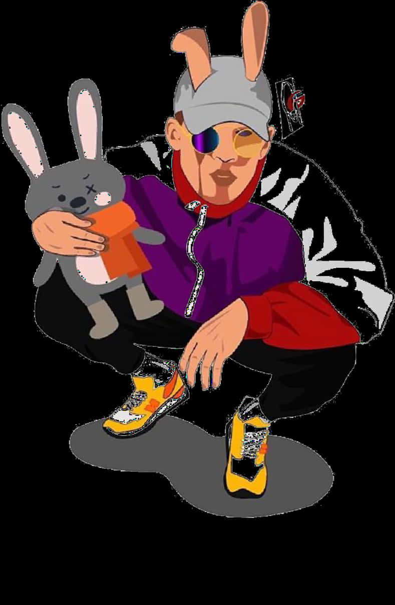 Bad Bunny Cartoonwith Bunny PNG