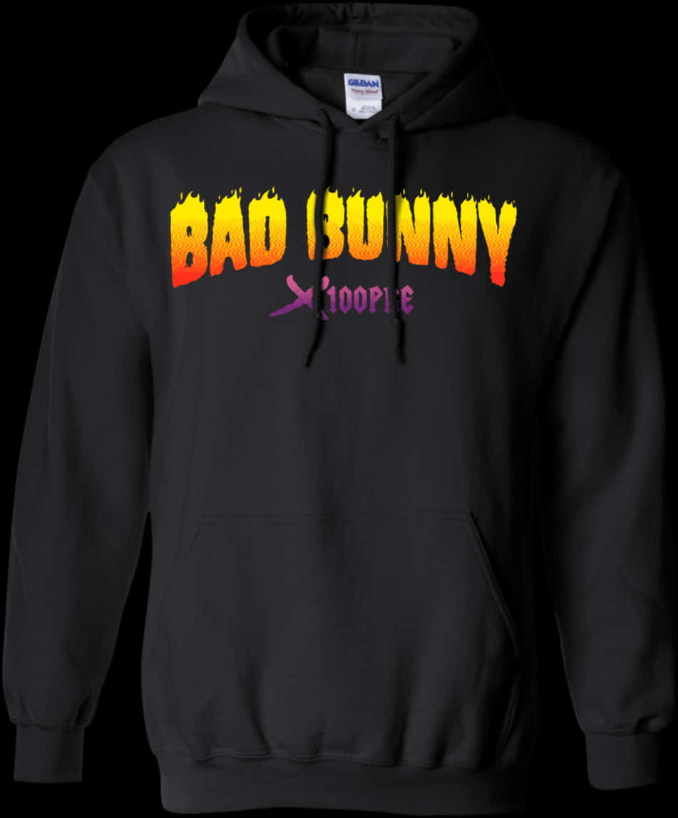 Bad Bunny Flame Design Hoodie PNG