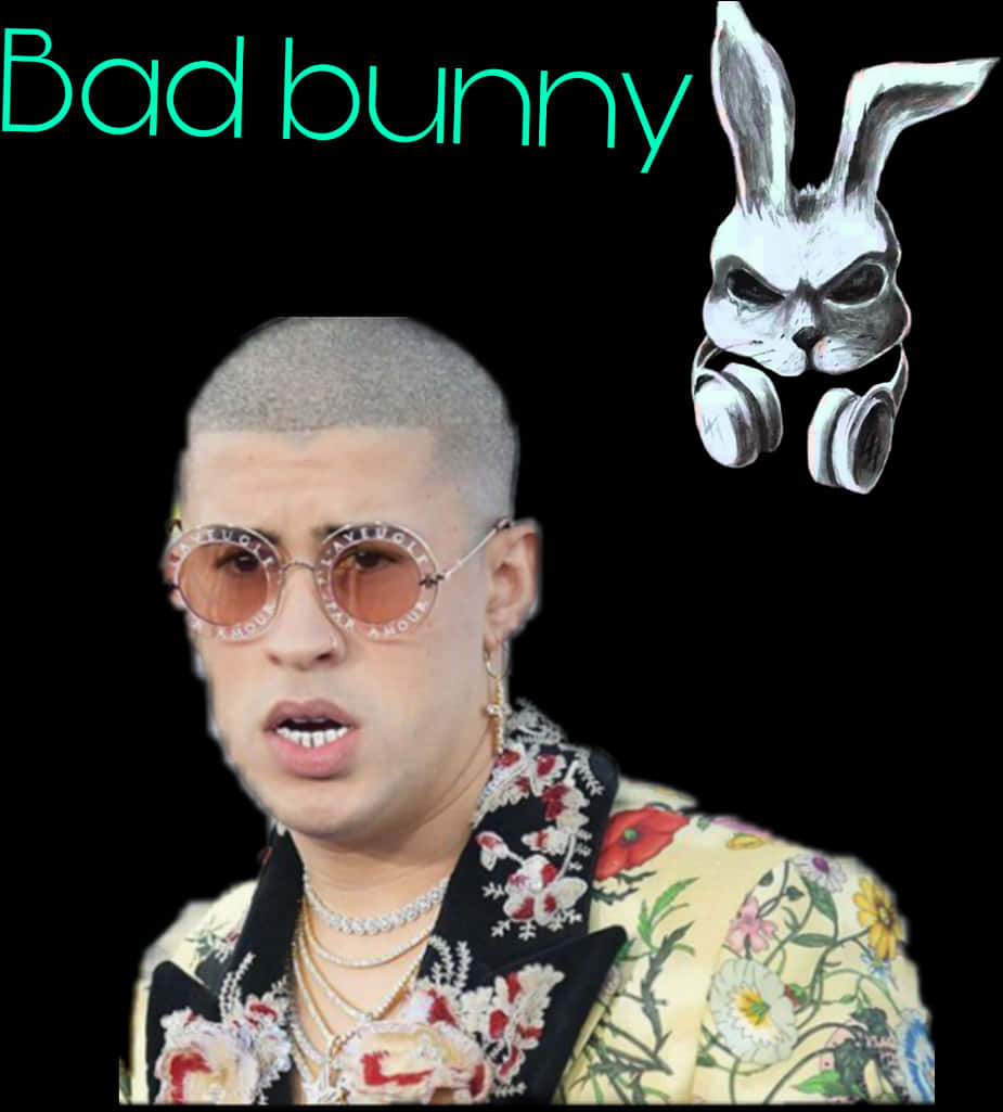 Bad Bunny Graphic Portrait PNG