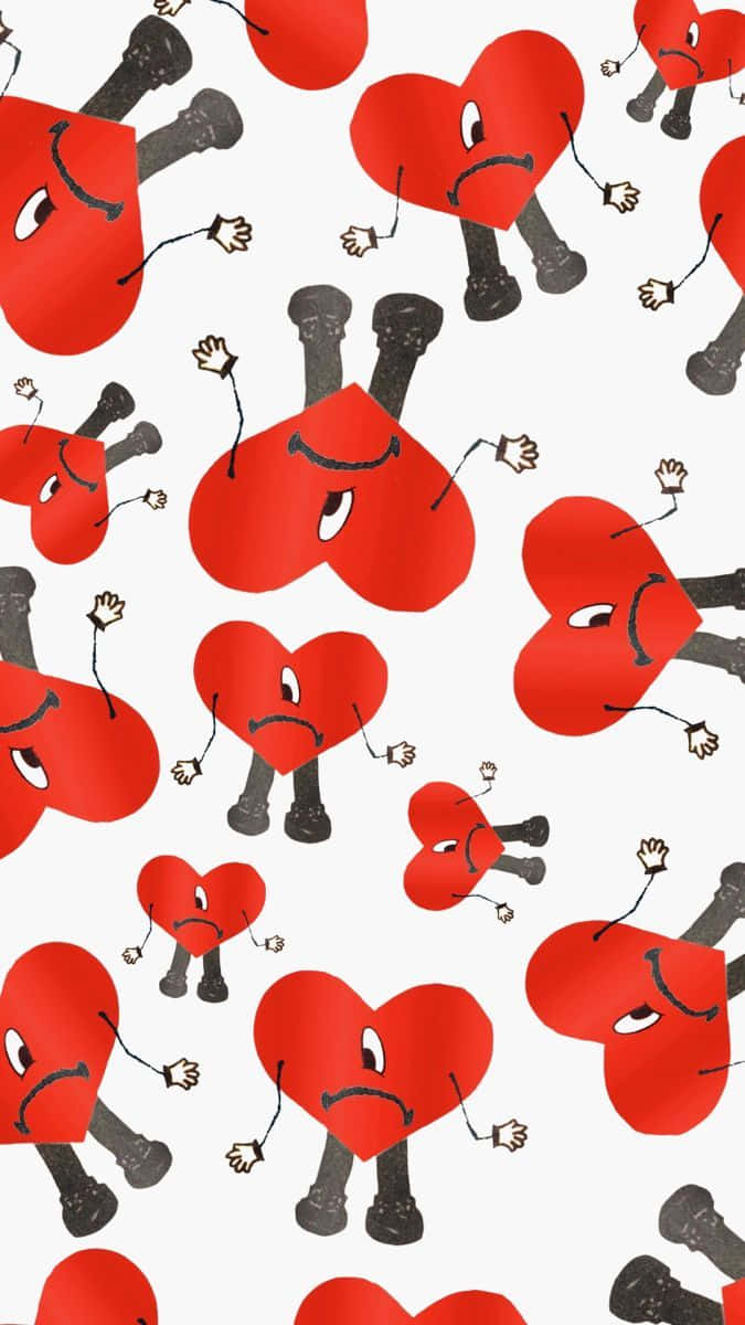 Bad Bunny Heart Character Pattern Wallpaper