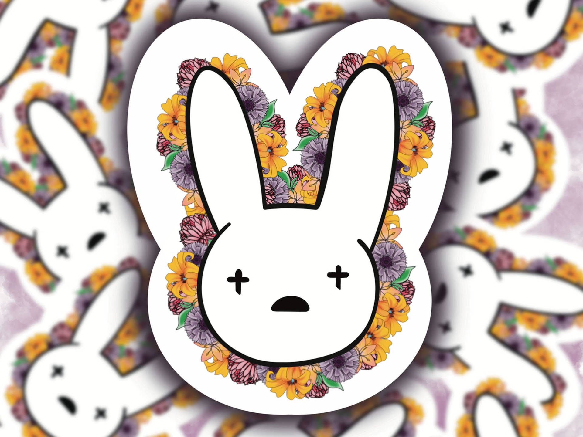 Bad Bunny White Floral Bunny Head Background