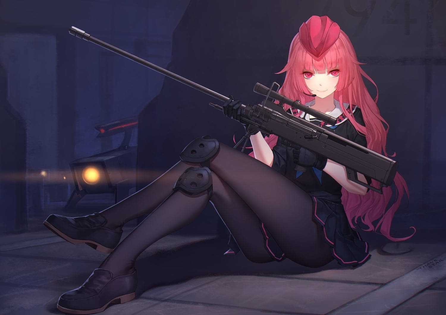 Meninamá Anime Com Rifle De Atirador De Elite. Papel de Parede